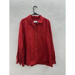Villager Sport Womens Button Up Shirt Size XL Red Long Sleeve